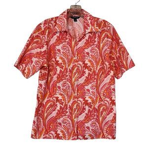 Land's End Short Sleeve Button Front No Iron Pinpoint Oxford Paisley Blouse